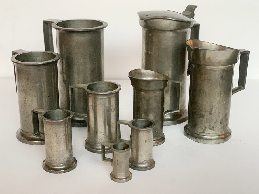 Antique & Vintage Pewter Measuring Cups - A Set of 9