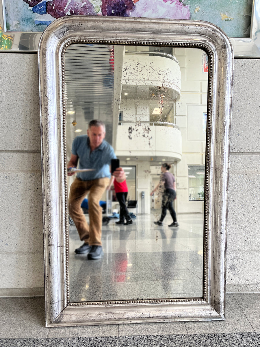 French Silver Gilt Wood Wall Mirror