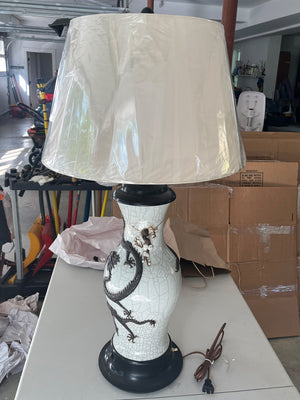 Large Chinese Crackle Glaze Table Lamp with Dragon Motif