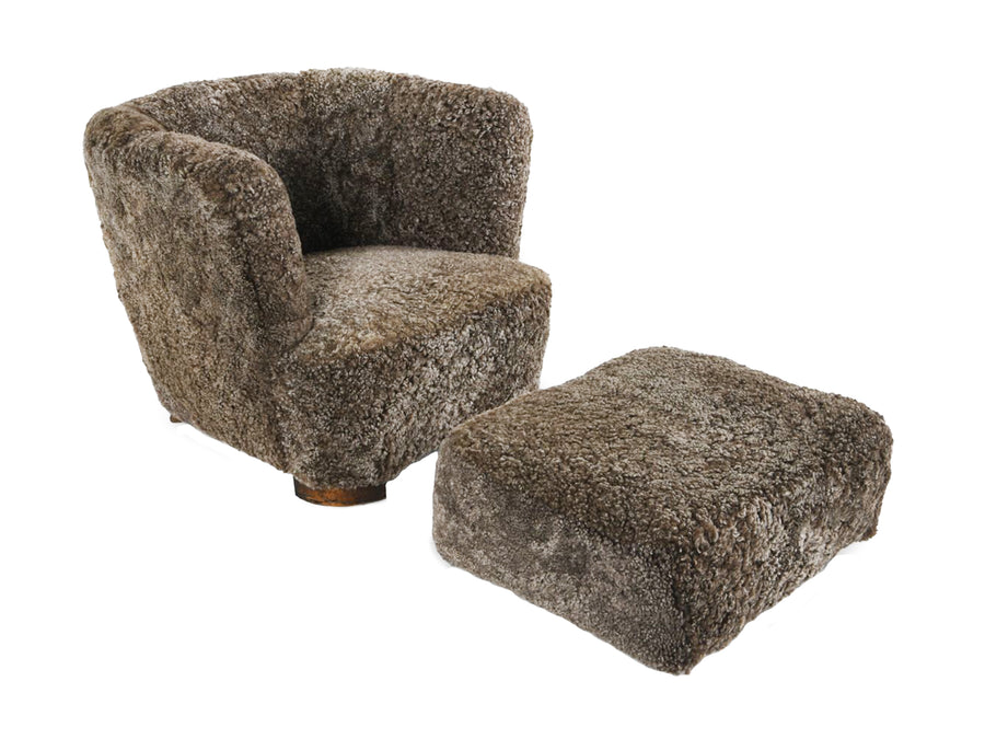Danish Modern Lambswool Club Chair With Ottoman - Attributed to Slagelse Møbelværk