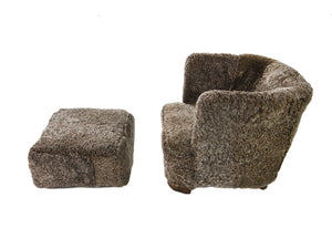Danish Modern Lambswool Club Chair With Ottoman - Attributed to Slagelse Møbelværk