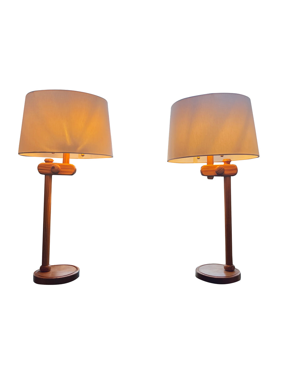 Pair of Vintage Swedish Pine Table Lamps