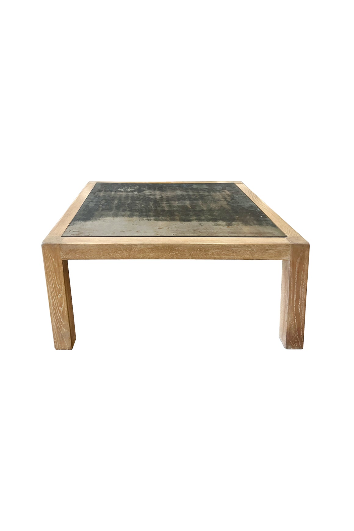 Vintage Oak & Steel Top Square Coffee Table