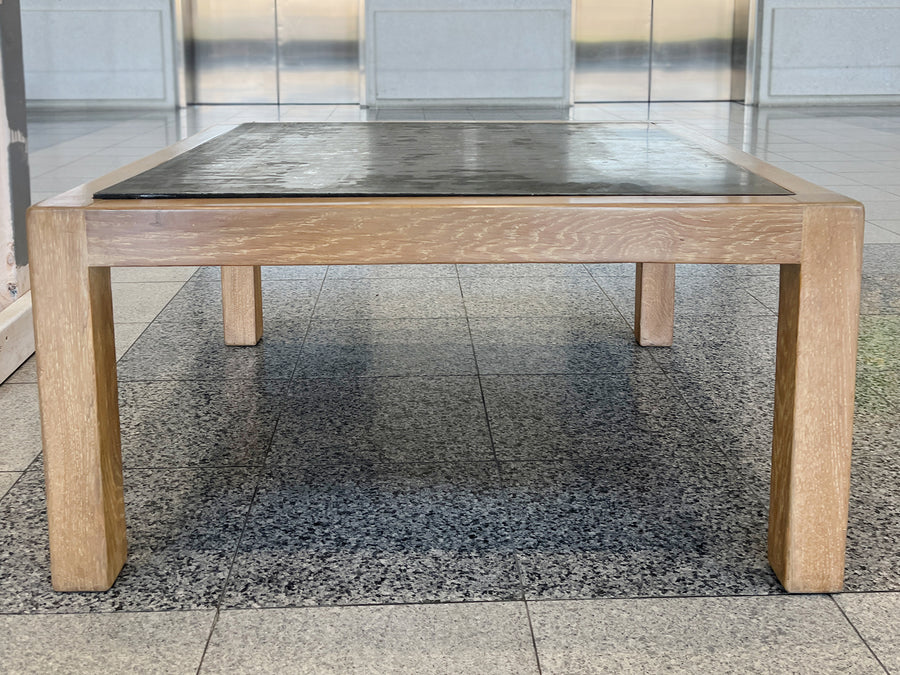 Vintage Oak & Steel Top Square Coffee Table