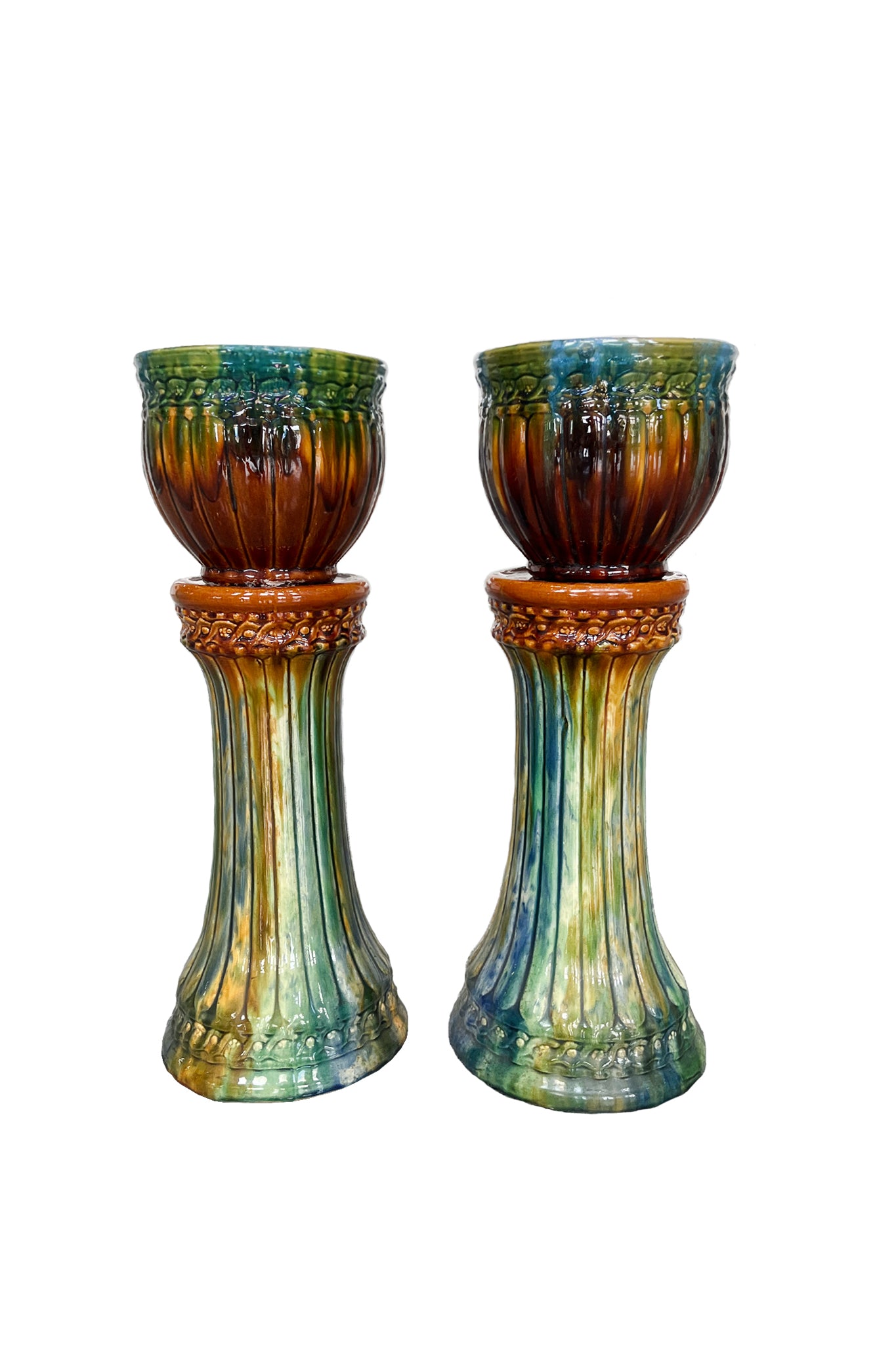 Vintage Majolica Ceramic Planters - A Pair