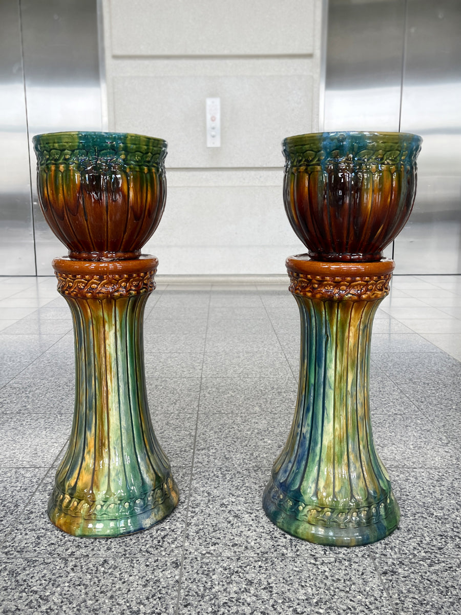 Vintage Majolica Ceramic Planters - A Pair