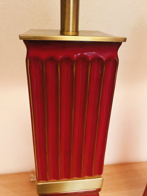 Pair of Fluted Red Ceramic Table Lamps