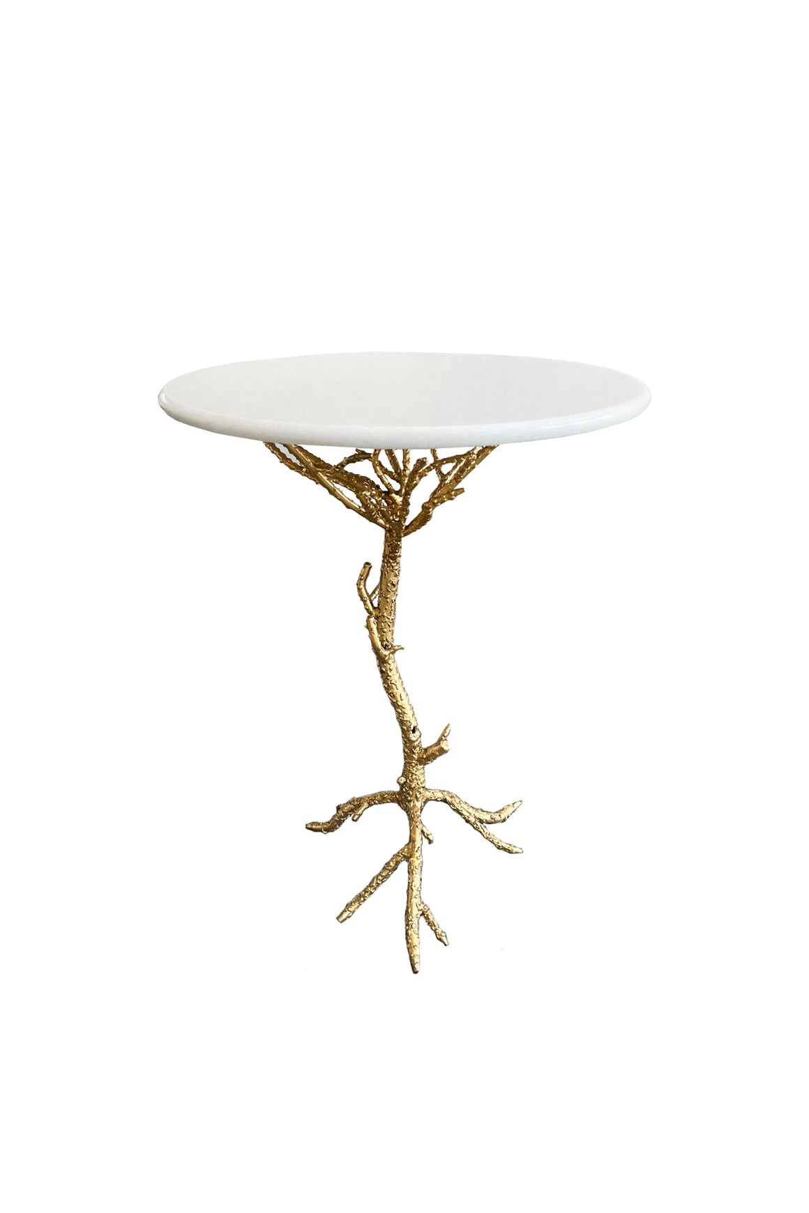 White Quartz & Gilt Metal Cocktail Table