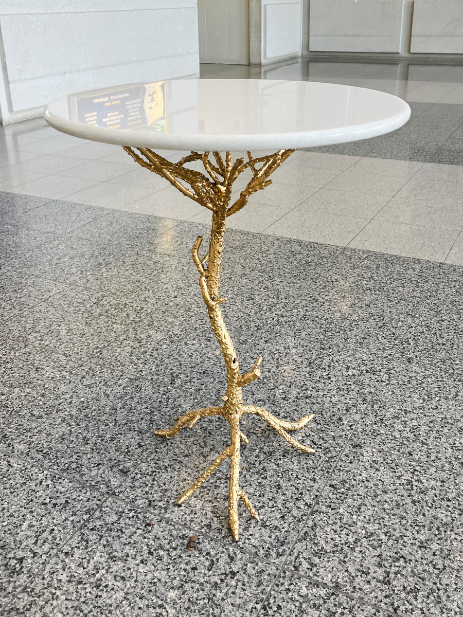 White Quartz & Gilt Metal Cocktail Table