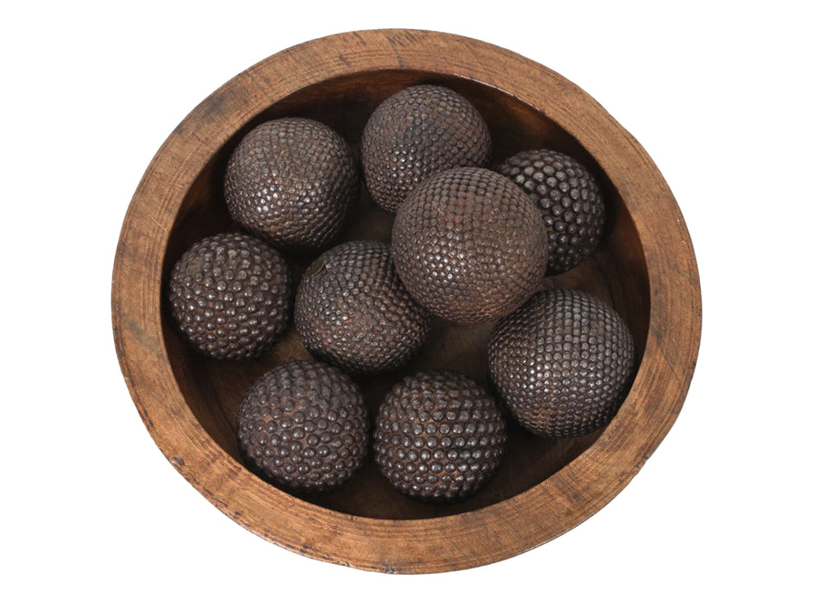 Wooden Bowl With 9 French Iron Boules