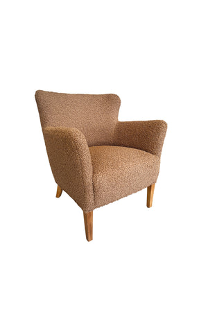 1950s Danish Lounge Chair by Birte Iversen in Caramel Bouclé
