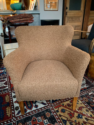 1950s Danish Lounge Chair by Birte Iversen in Caramel Bouclé