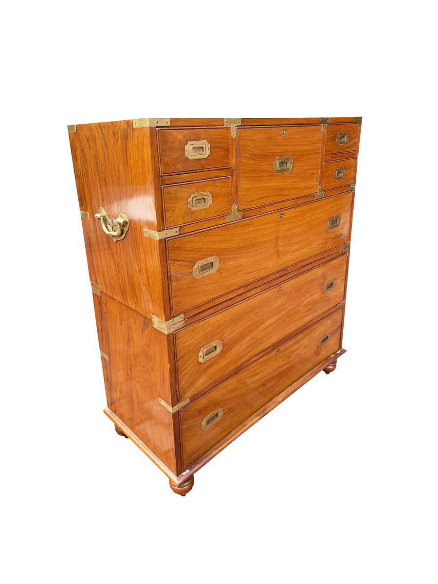 19th Century Camphorwood Two-Part Campaign Chest of Drawers - ON HOLD