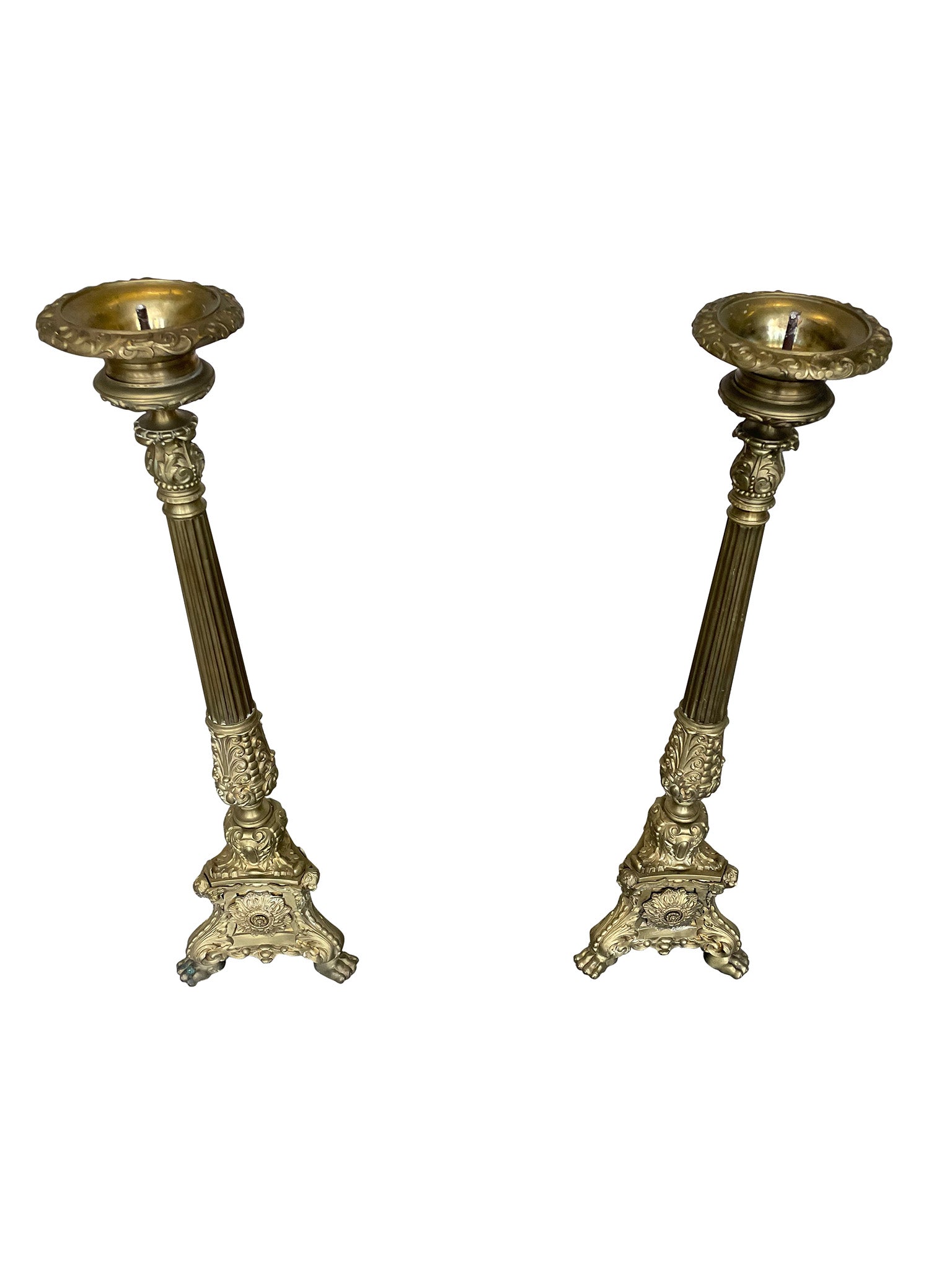 Pair of Large Brass Altar Candlesticks - Cafiero Select Home