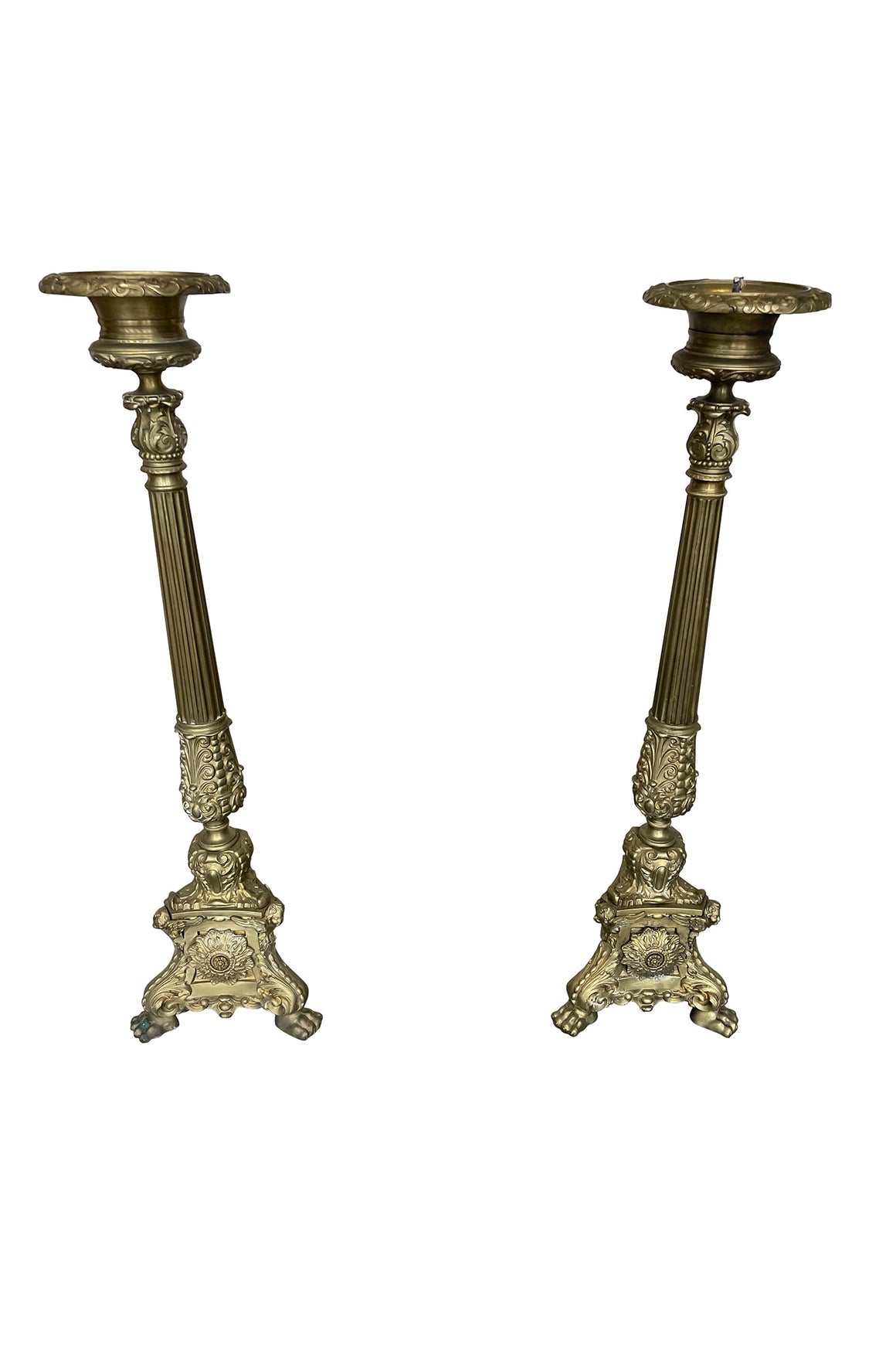 Pair of Large Brass Altar Candlesticks