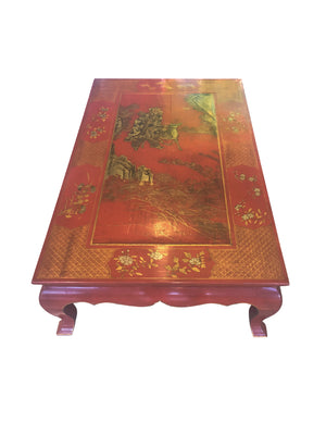 Chinese Lacquered & Hand-Painted Gilt Coffee Table
