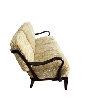 1940s Danish Settee by Alfred Christensen in Tan Shearling