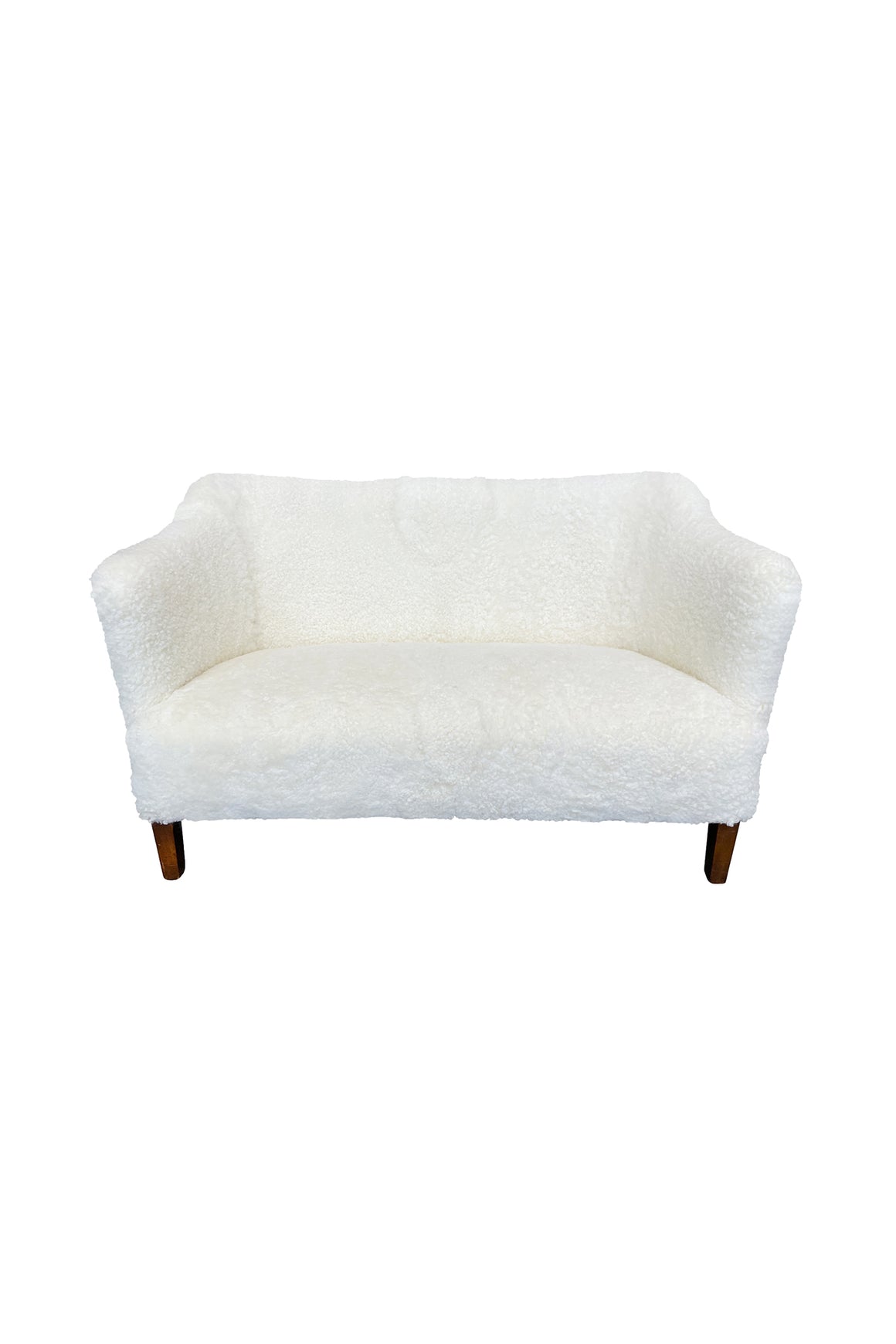 Finn Juhl Style Danish Settee in White Shearling