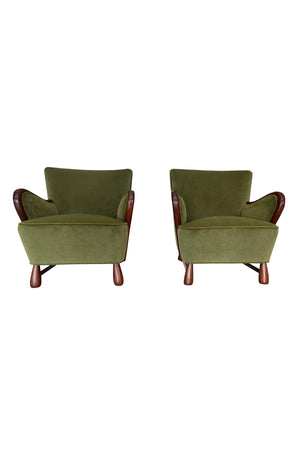 Pair of Danish Art Deco Mahogany Armchairs Attributed to Otto Færge