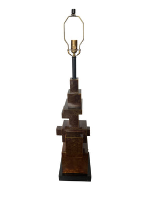 Vintage Brutalist Patinated Brass Italian Table Lamp