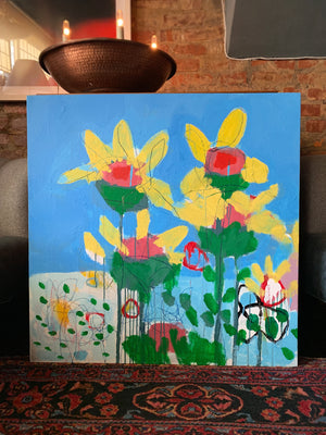M. P. Landis Landscape Painting (Yellow Flowers & Blue Sky)