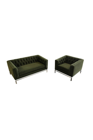 Midcentury Knoll-Style Tufted Settee & Club Chair Set