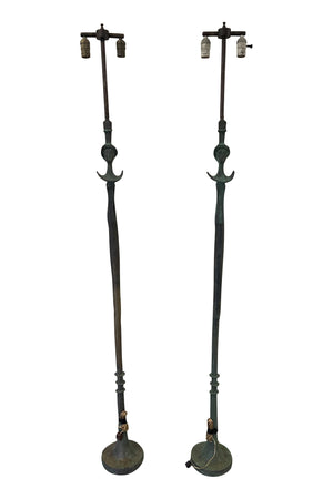 Pair of Patinated Bronze Floor Lamps After Giacometti