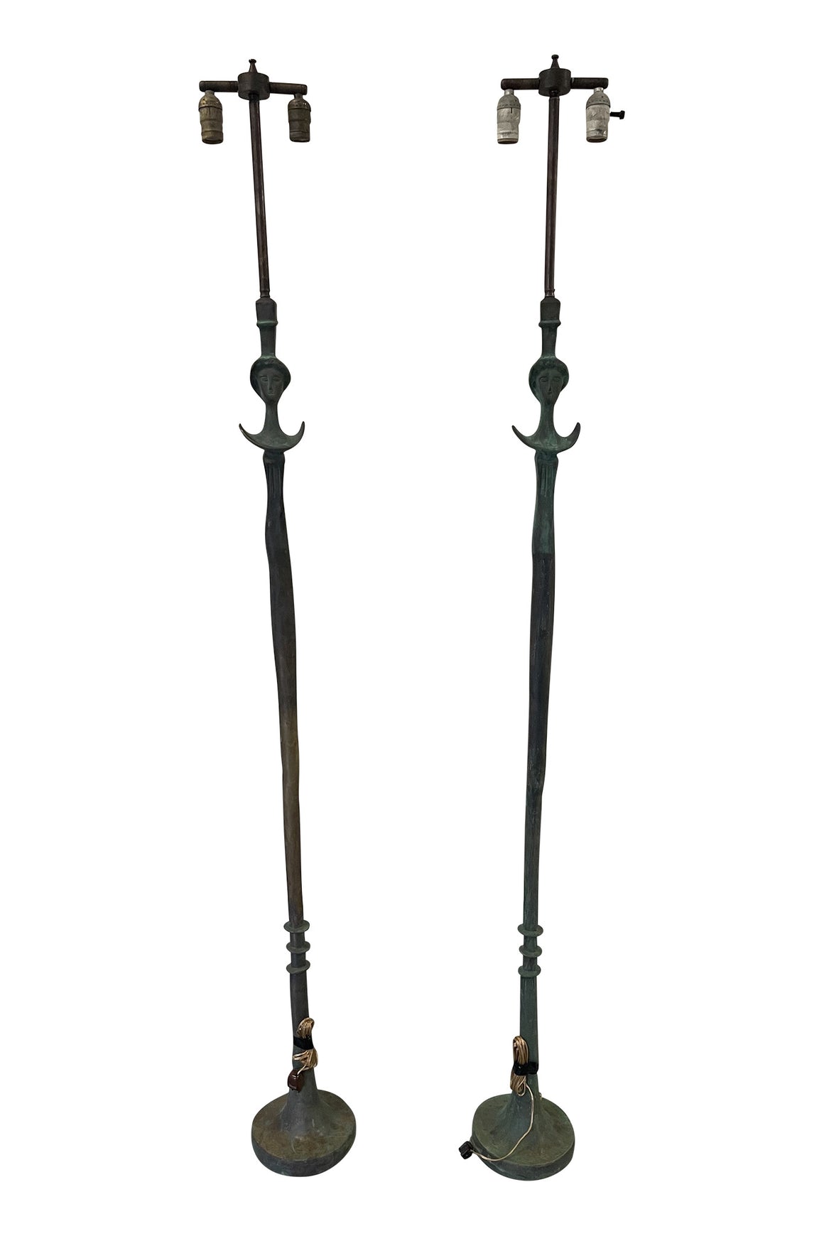 Pair of Patinated Bronze Floor Lamps After Giacometti