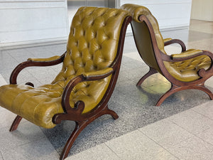Pair of 20th Century Regency Style Leather & Mahogany Armchairs