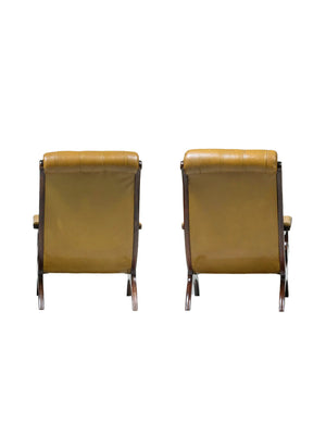 Pair of 20th Century Regency Style Leather & Mahogany Armchairs