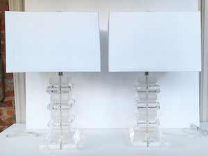 Pair of Karl Springer Style Lucite Table Lamps