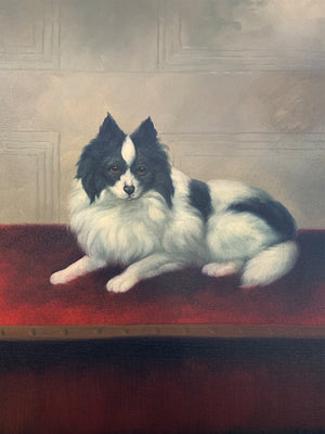 20th Century Papillon Dog Oil Painting