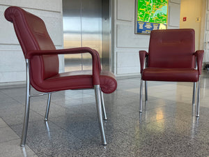 Three Oxblood Red Leather Dining or Office Chairs by Poltrona Frau